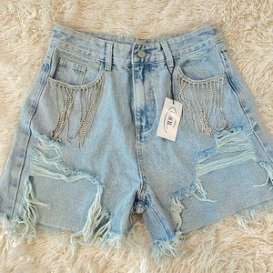 Fringe Denim Shorts